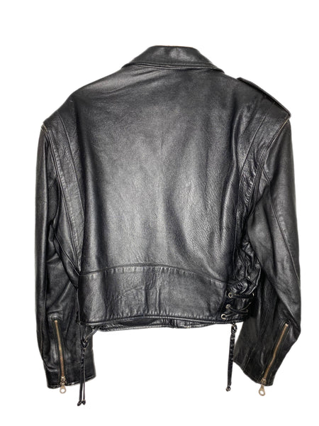 S 90s Jeff Hamilton Black Leather Jacket Biker VTG Rare